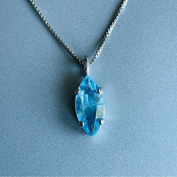 Jewelry - Blue Cubic Zirconia CZ Marquise Solitaire Sterling Silver Pendant Neckla…